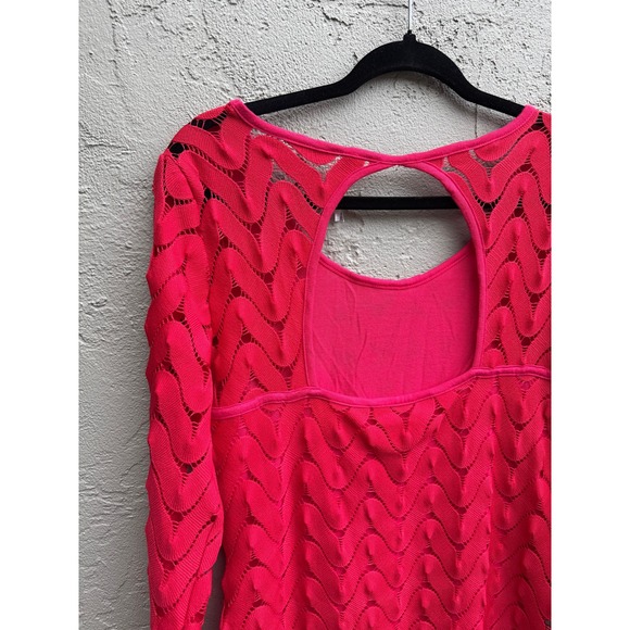 Free People Red Crochet Chevron Knit Long Sleeve Open Back Mini Dress - Picture 6 of 8